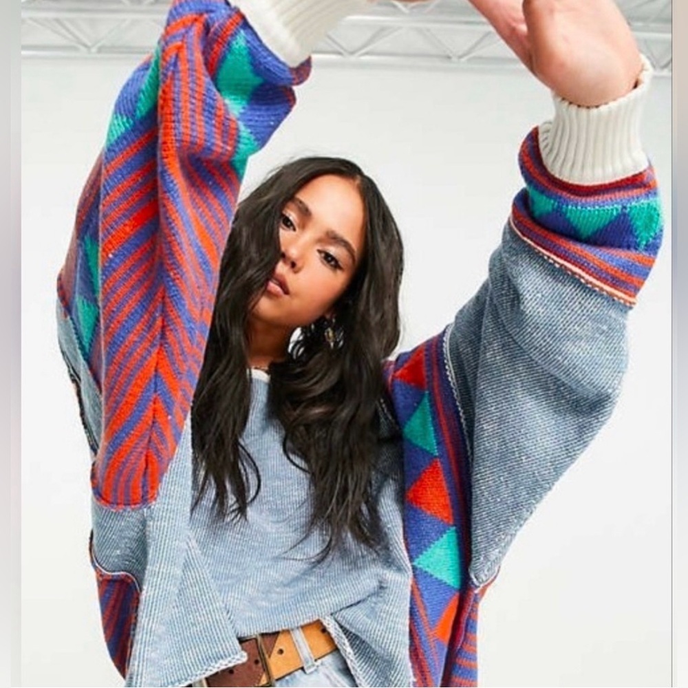 Free People patchwork pullover sweater